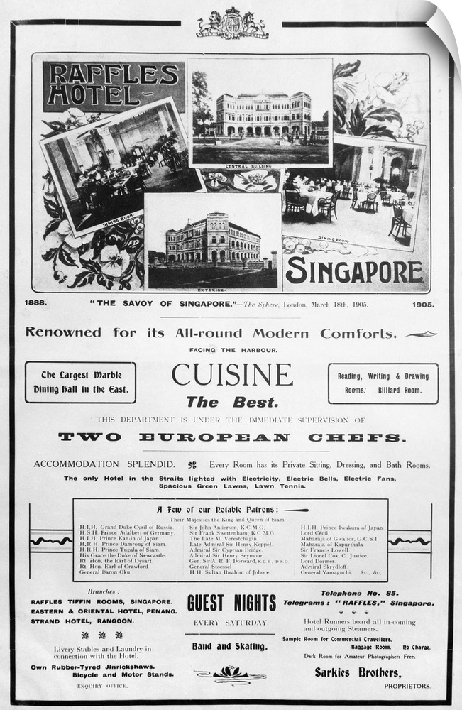 Singapore, Raffles Hotel. English Advertisement For the Raffles Hotel In Singapore, 1905.