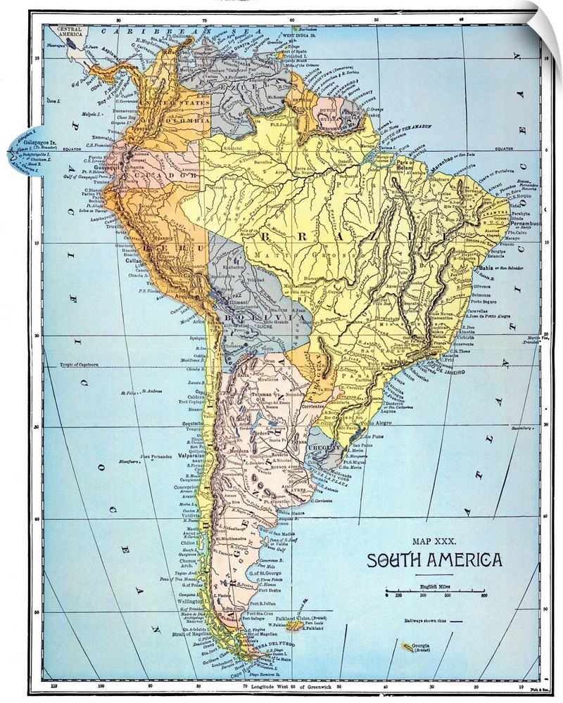 South America, Map, C1890. Published In the United States.
