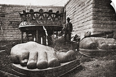 State Of Liberty: Feet, and base of the torch of the Statue of Liberty before assemblage