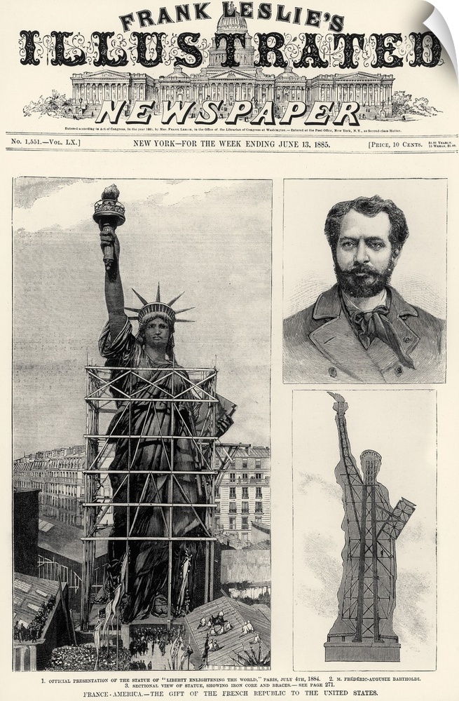 Front page of 'Frank Leslie's Illustrated Newspaper,' 13 June 1885, hailing 'the gift of the French Republic to the United...