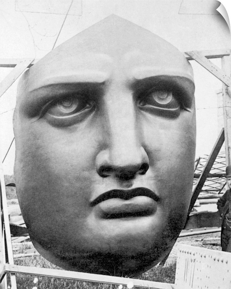 Face of the Statue of Liberty before assemblage at Bedloe's Island, 1885.