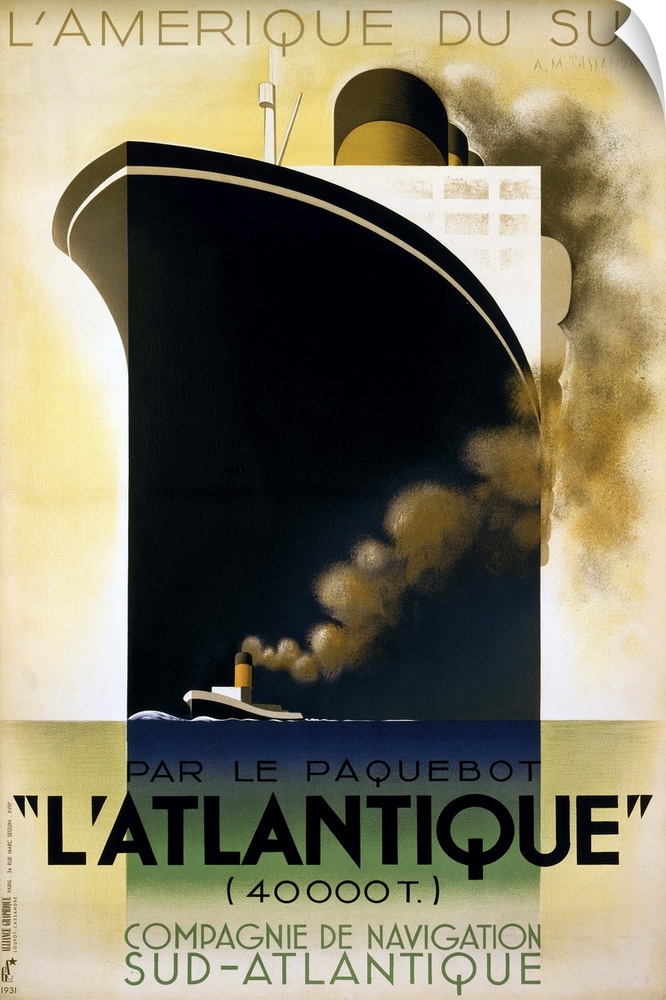 Poster by Adolfe Mouron Cassandre, 1931, featuring the 'L'Atlantique.'