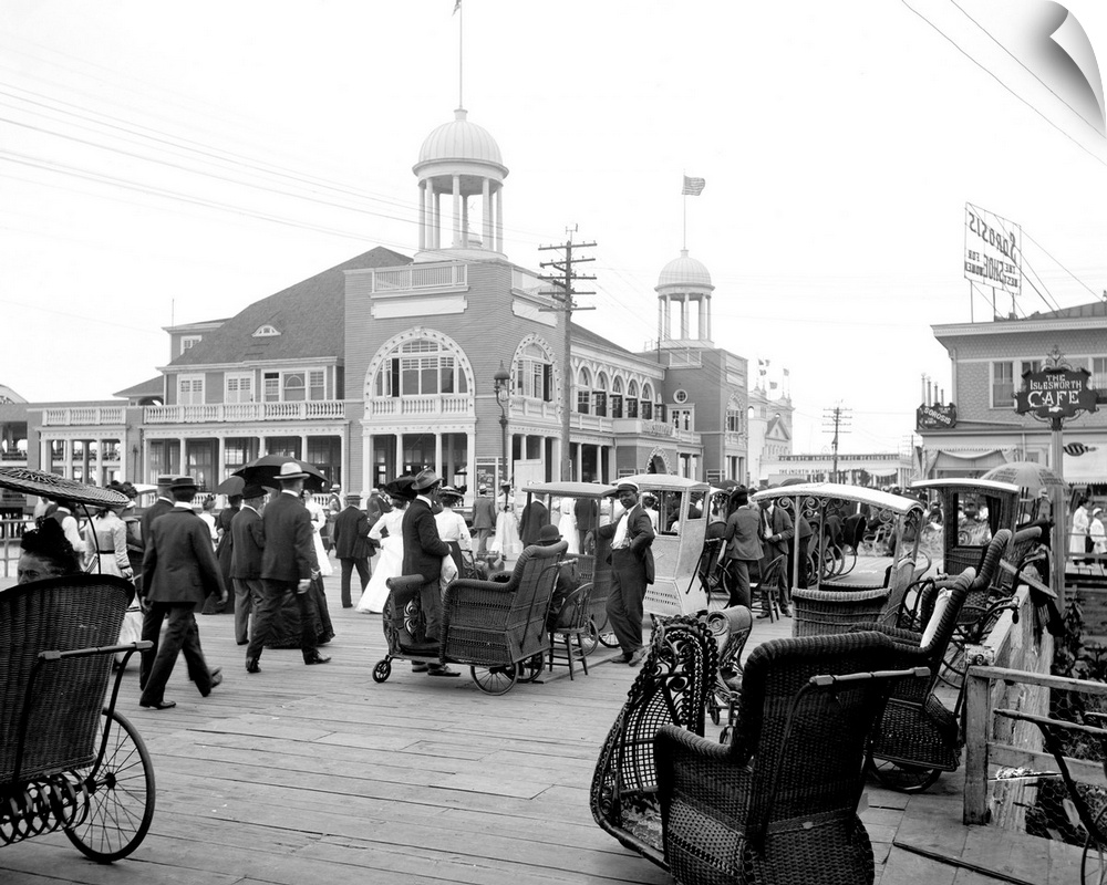 Atlantic City, C1900. The Boardwalk And the Steel Pier Amusement Park In Atlantic City, With Wheeled Chairs In the Foregro...