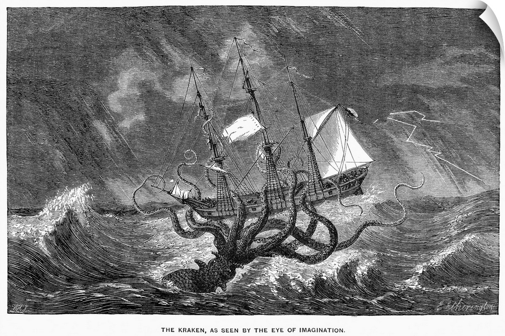 Gibson, Kraken, 1887. 'The Kraken, As Seen By the Eye Of the Imagination.' Wood Engraving By Edgar Etherington For John Gi...