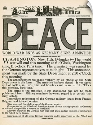 The Los Angeles Times announcing the end of World War I, 1918
