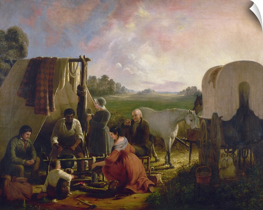 The Prairie Schooner Family. Oil Painting By An Unknown American Artist, Late 19th Century.