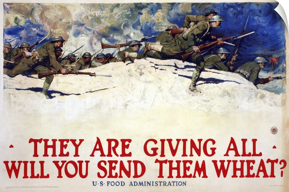 'They are giving all - Will you send them wheat?' Lithograph by Harvey Dunn, 1918.