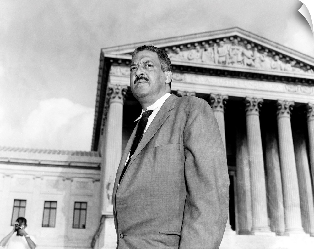 THURGOOD MARSHALL (1908-1993). American jurist. Photographed before the Supreme Court in Washington, D.C.