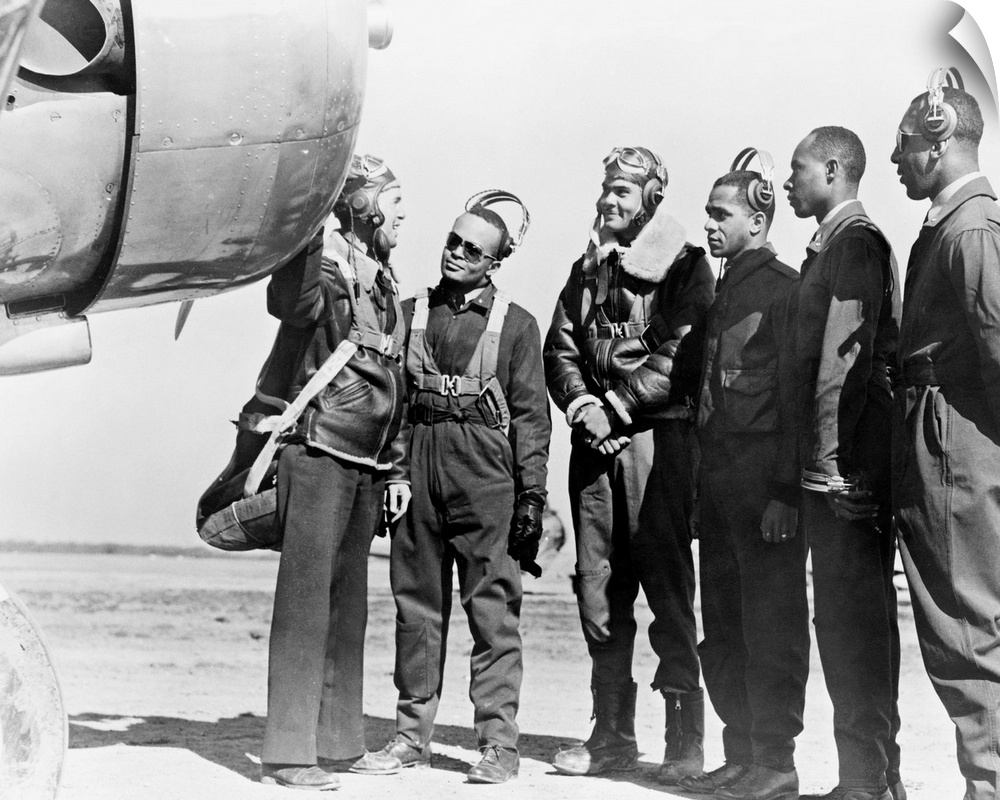 Members of the first group of African American pilots in the history of the U.S. Army Air Corps at Tuskegee, Alabama, with...