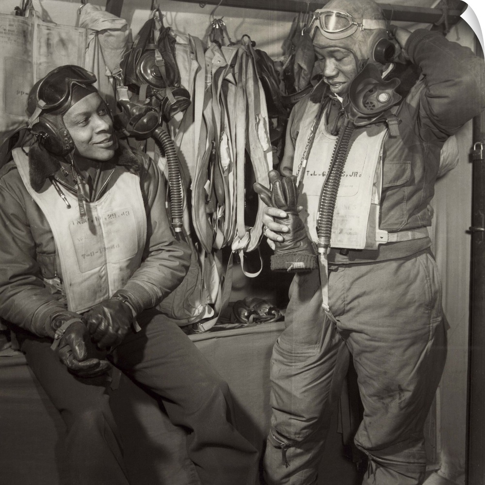 William Campbell (left) and Thurston Gaines, Jr. of the Tuskegee Airmen 332nd Fighter Group at Ramitelli Airfield, Italy, ...