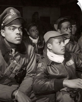 Tuskegee Airmen 332nd Fighter Group at a briefing at Ramitelli Airfield, Italy, 1945