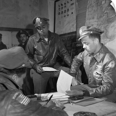 Tuskegee Airmen Woodrow Crockett with Group Operations Officer Edward Gleed, 1945
