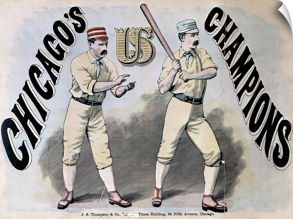 Two baseball players of the Chicago White Stockings baseball team. Lithograph, 1876.