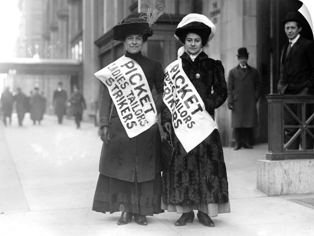 Two garment workers on a picket line during a garment worker strike in New York City, 1910.