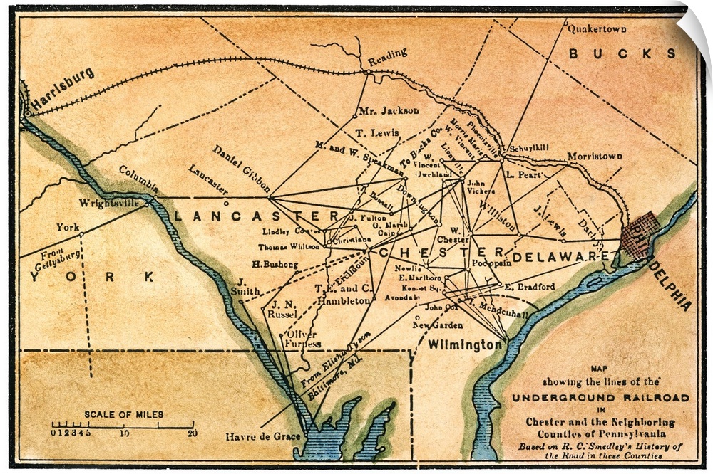 Underground Railroad Map. Nineteenth-Century Map Showing the Lines Of the Underground Railroad In Part Of Pennsylvania, A ...
