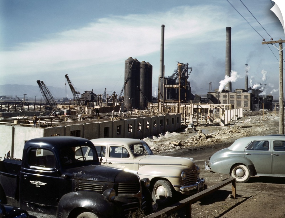 Construction site of Columbia Steel Company in Geneva, Utah. Photograph by Andreas Feininger, 1942.