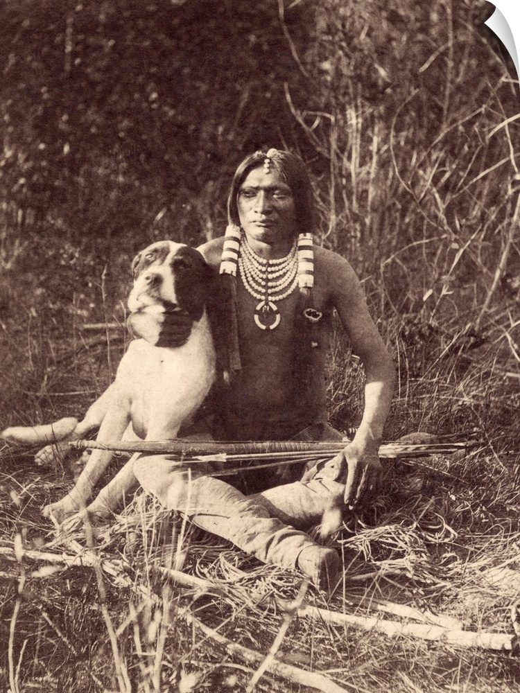 Ute Man With Dog, C1874. A Young Ute Man With His Dog, In Utah. Photograph By John K. Hillers, C1874.