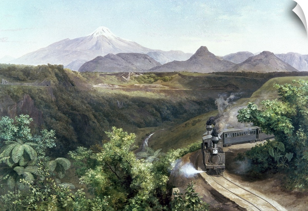 'The Train,' in the shadow of the volcano El Citlaltepetl, in southern Mexico. Oil on canvas by Jose Marea Velasco, 1897.