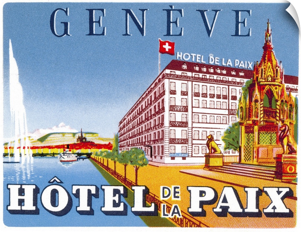 Luggage label from H?tel de la Paix in Geneva, Switzerland, 20th century.