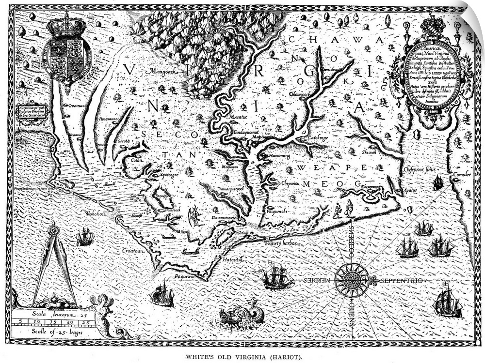 Virginia Map, 1590. Line Engraving, 1590, After John White.
