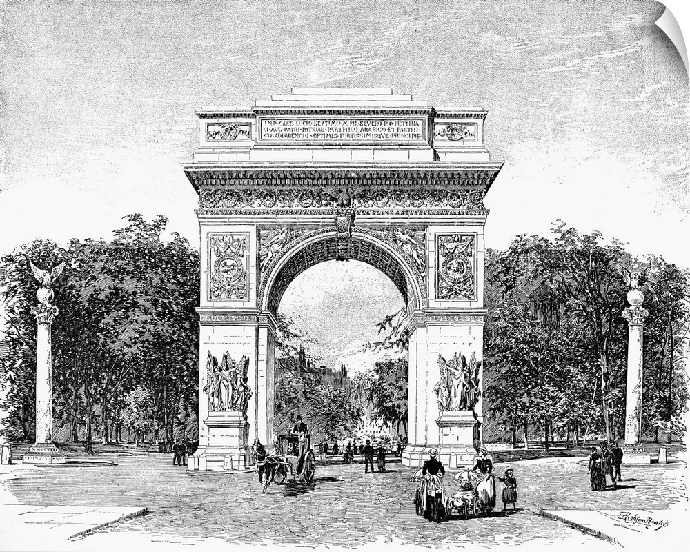 The wooden arch in Washington Square, New York, designed by Stanford White for the centennary of George Washington's inaug...