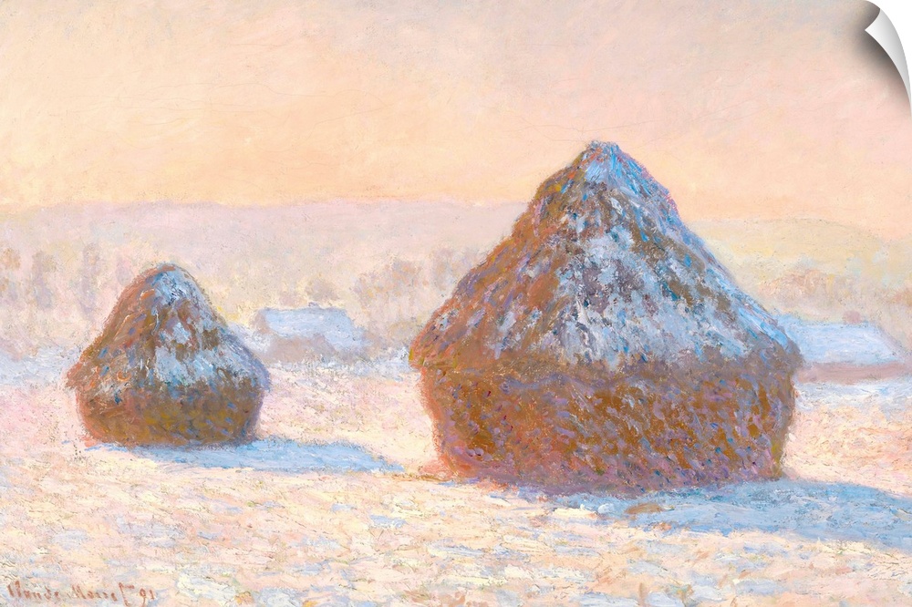 Monet, Wheatstacks, 1891. 'Wheatstacks, Snow Effect, Morning.' Oil On Canvas, Claude Monet, 1891.