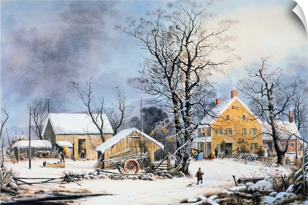 Winter Scene, 1864. 'Winter In the Country, A Cold Morning.' Lithograph, 1864, By Currier and Ives.