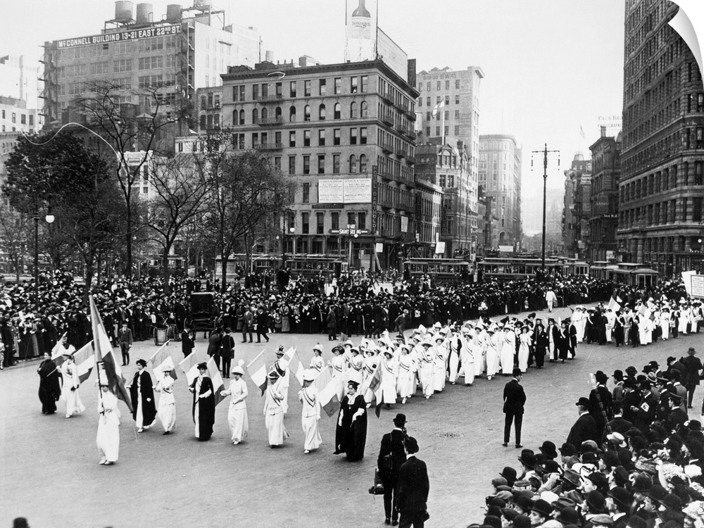 A women's rights parade near Madison Square Park in New York City, c1917.