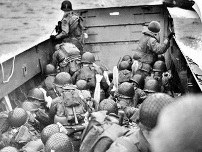 World War II: D-Day, 1944, Army assault troops aboard the Coast Guard landing craft