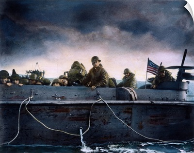 World War II: D-Day, 1944, Soldiers on an American Coast Guard landing barge