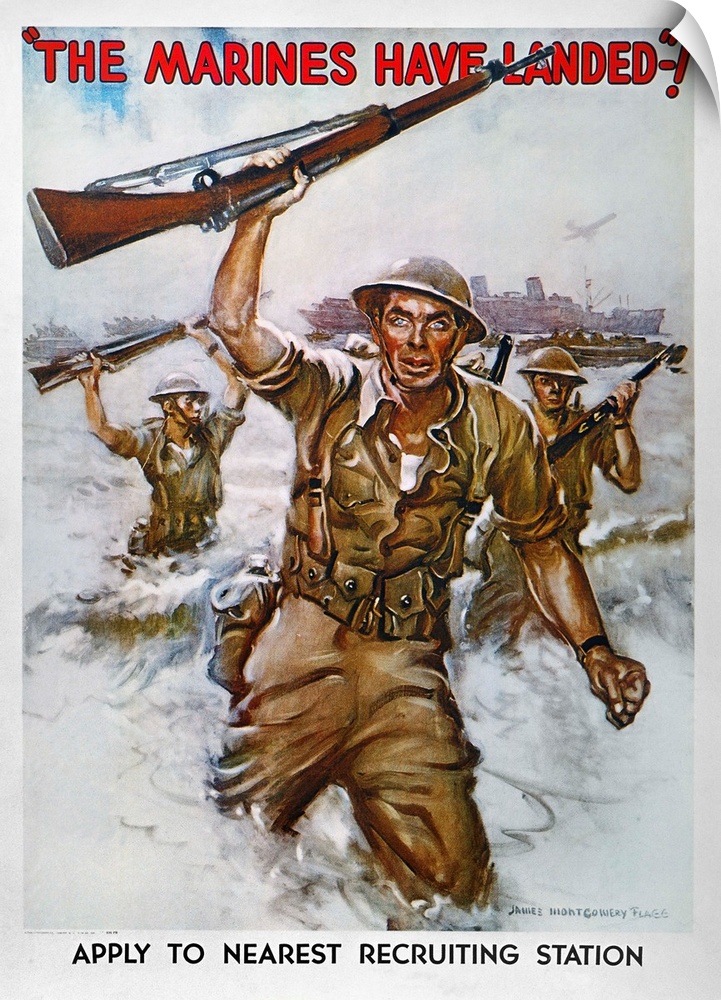 The marines Have Landed!: American World War II recruiting poster, 1942, by James Montgomery Flagg.