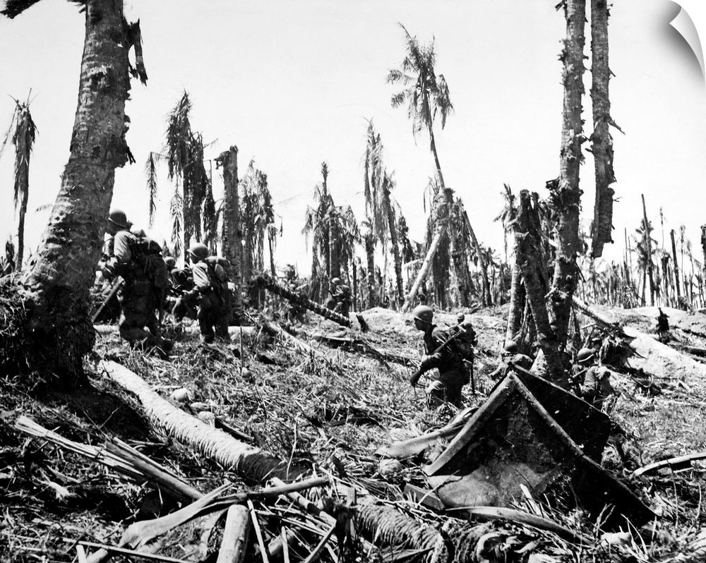 U.S. Army infantry advancing on Japanese positions during the Battle of Wakde Island, 24 May 1944.