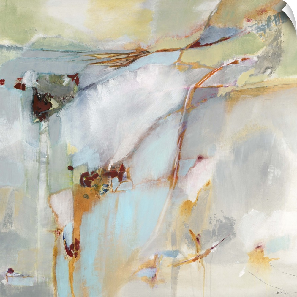 Contemporary abstract painting of pale colors using in organic forms.