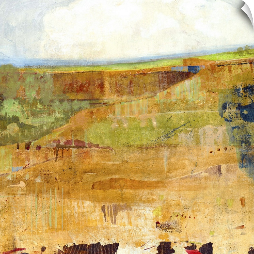 Contemporary landscape painting looking out over a canyon.