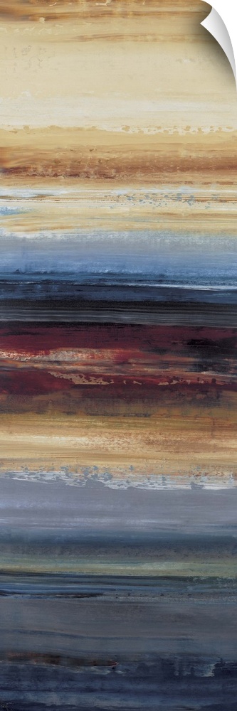 Contemporary abstract painting using cool tones mixed with warm tones resembling a landscape.