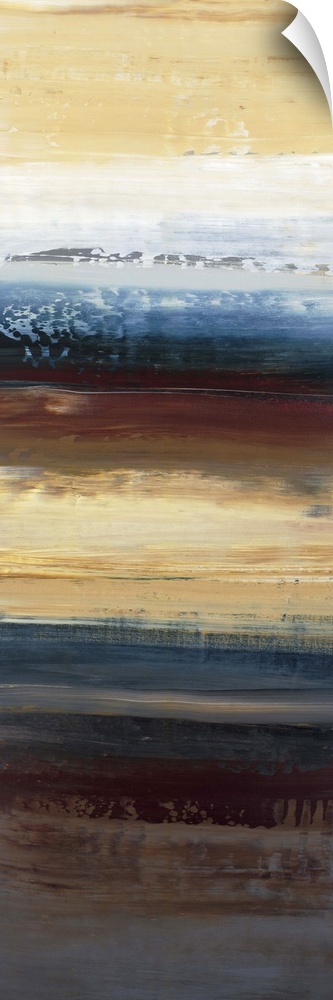 Contemporary abstract painting using cool tones mixed with warm tones resembling a landscape.