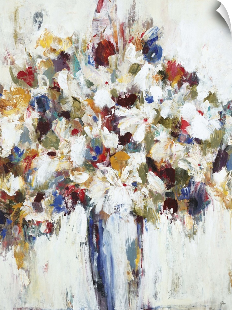 Contemporary painting of a bouquet of flowers in vibrant colors.