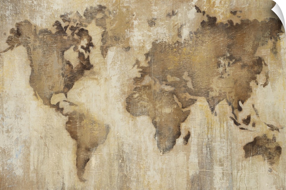Home decor artwork of a weathered looking world map.
