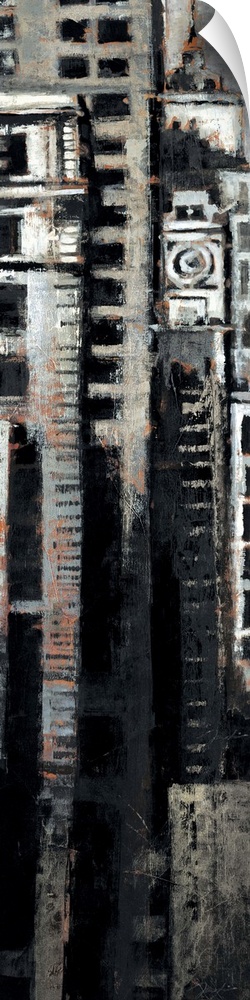 Contemporary painting of a narrow look into the urban jungle of the New York City skyline.