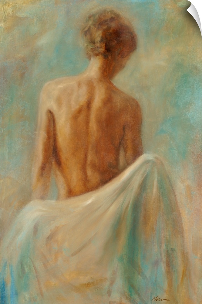 Painting of the bare back of a woman.