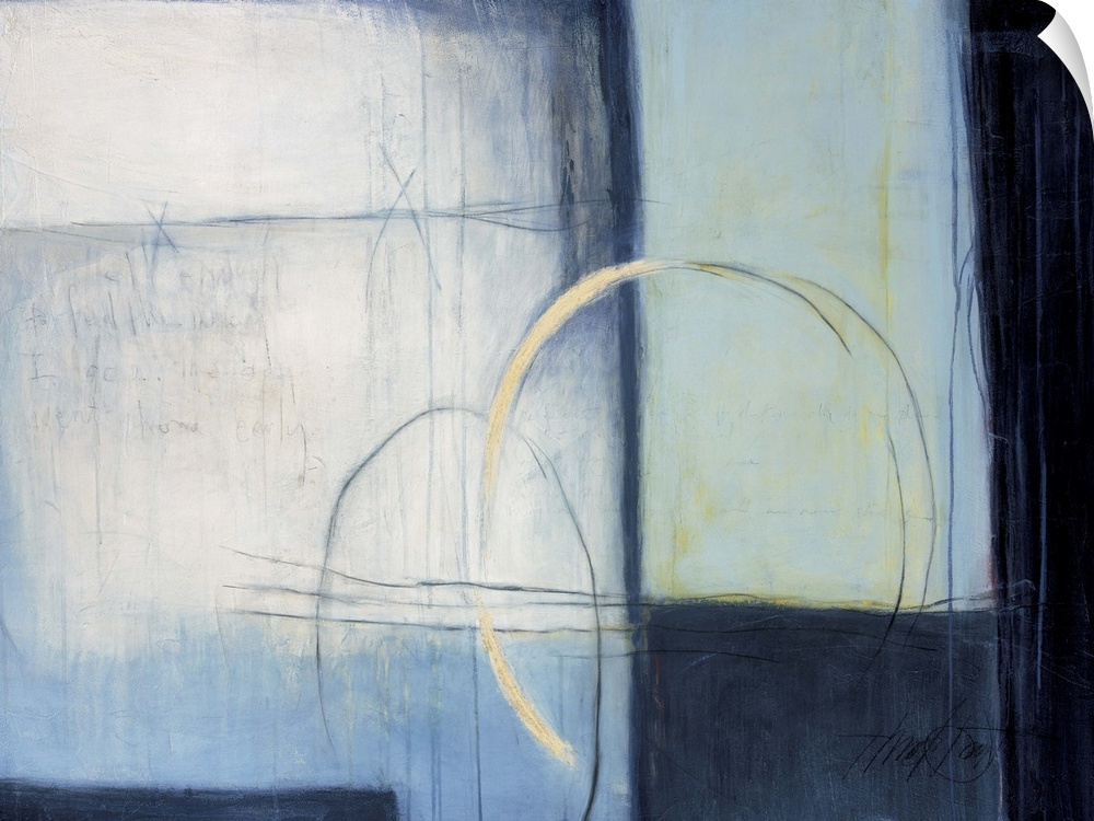 Contemporary abstract painting using cool tones and organic shapes.
