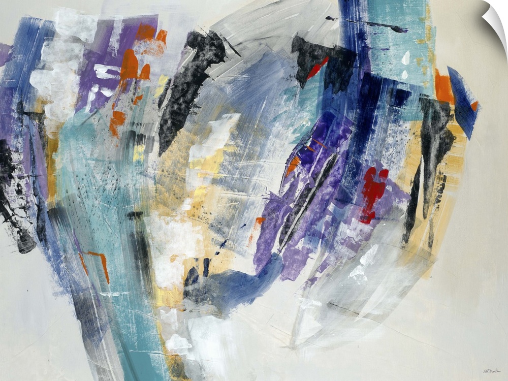 A contemporary abstract painting using harsh colors to convey a shape in motion.