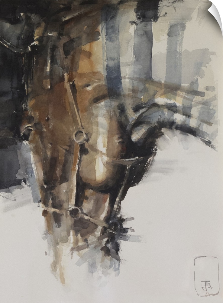 This contemporary artwork features soft brush strokes to illustrate a close up view of a mandible of a horse.