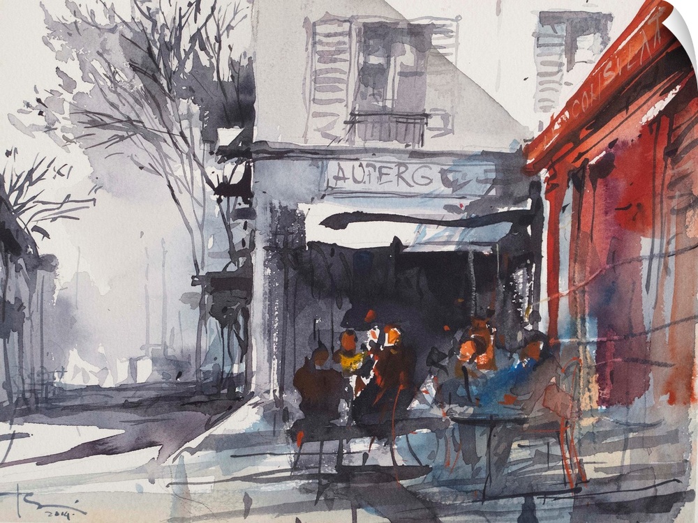 This contemporary artwork is a watercolor sketch of a coffee shop at Balmoral Beach in Sydney, Australia.