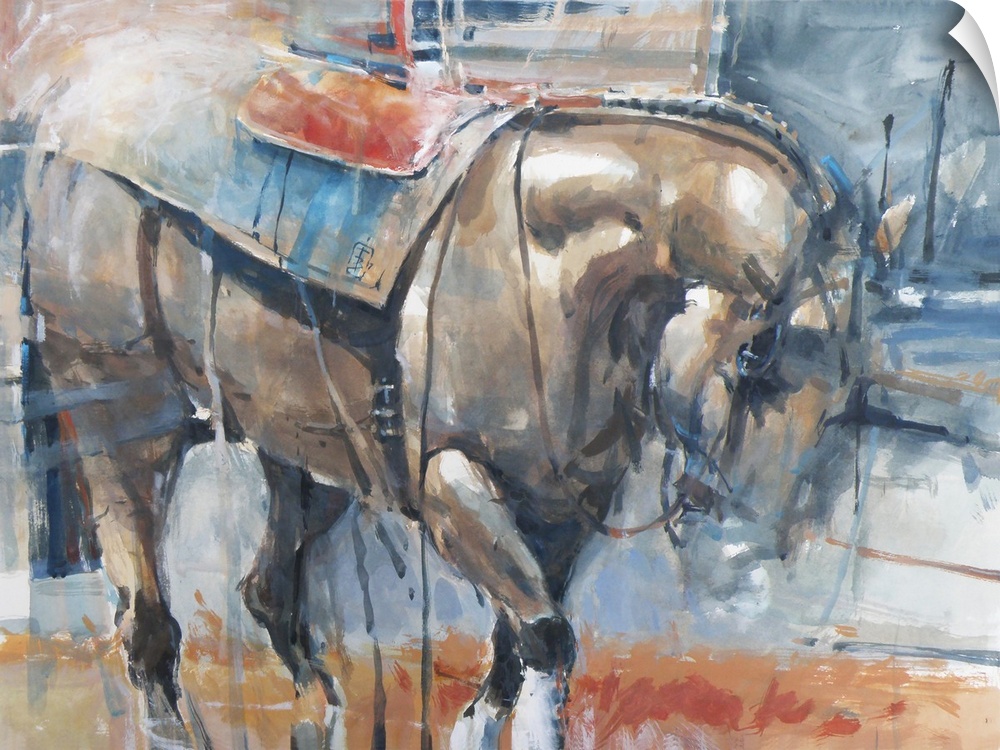 Complementary colors in delicate brush strokes allow the viewer to finish the visual story of this Belgian pulling horse.