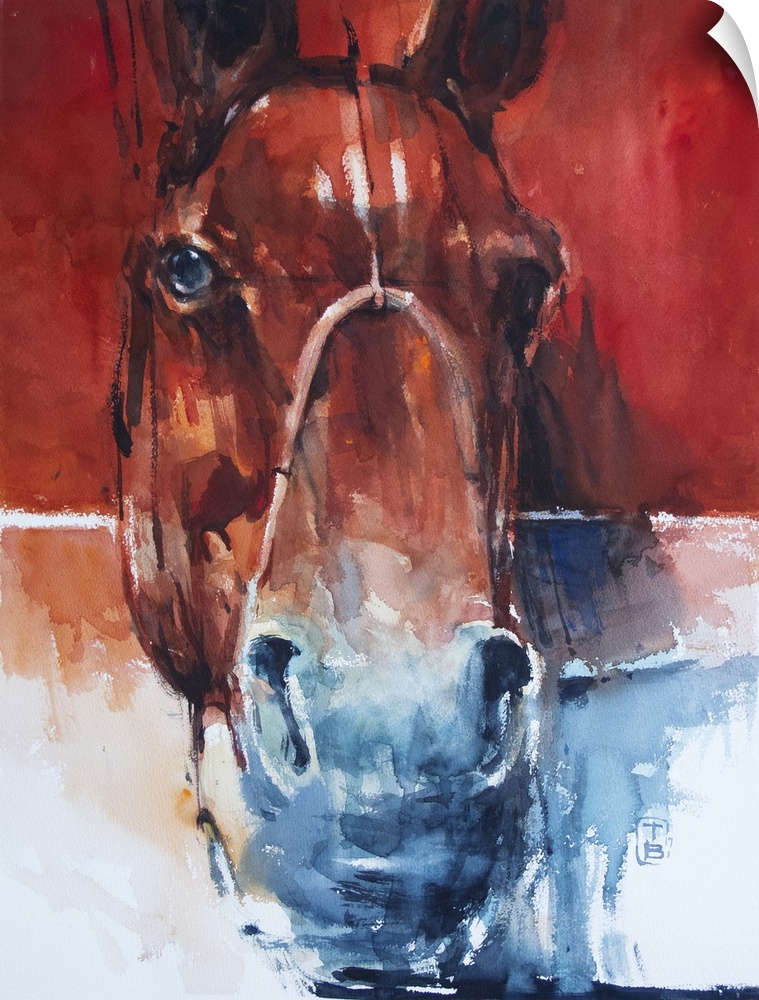 This contemporary artwork features the face of a horse using a bold palette and surrealistic brush strokes.