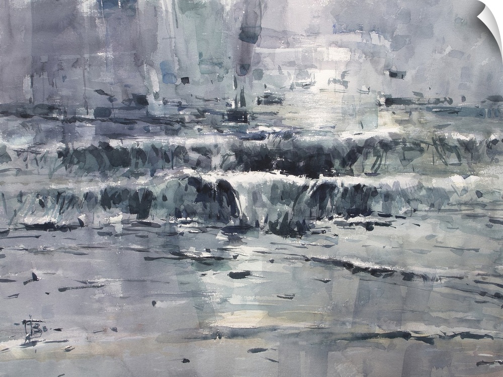 This contemporary artwork features the break of waves at Bondi Beach in Sydney, with monochromatic blues.