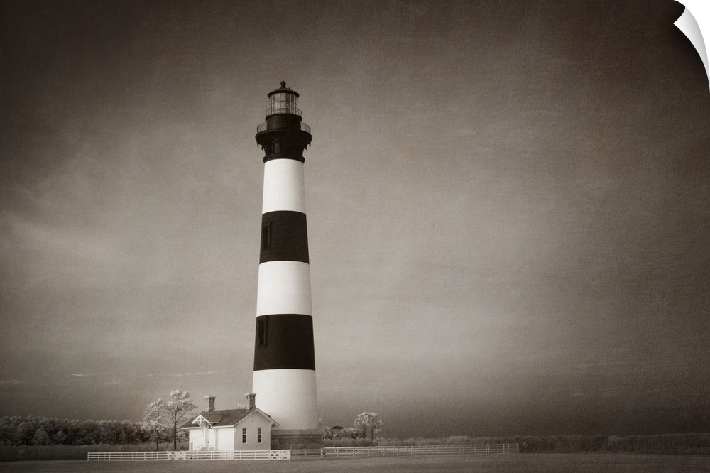 Black and white striped Bodie Island Lighthouse on the Outer Banks, North Carolina.