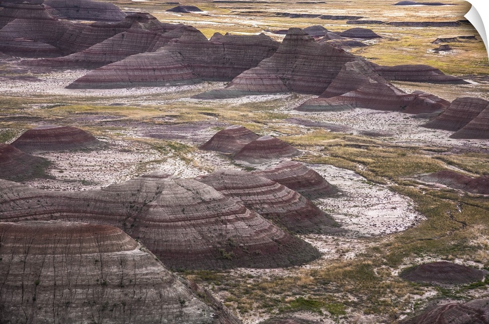 Striated rock formations in the wilderness of Badlands National Park in South Dakota.