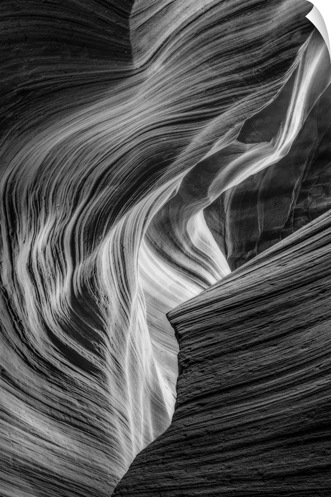 Abstract view of light shining on the patterned rocks deep inside Antelope Canyon, Page, Arizona.